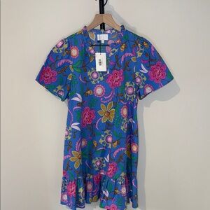 Blue Floral Short Sleeve Shift Dress